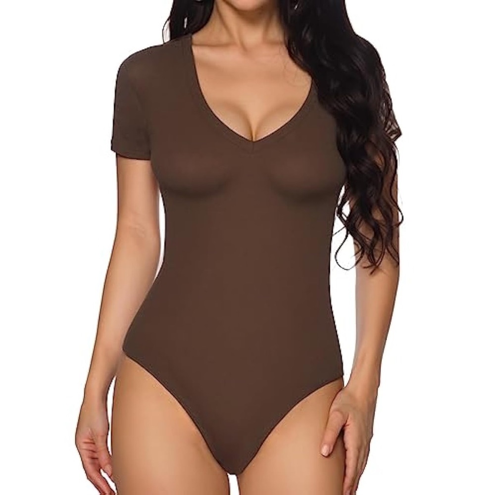NWT Mangopop Short Sleeve V Plunge Bodysuit